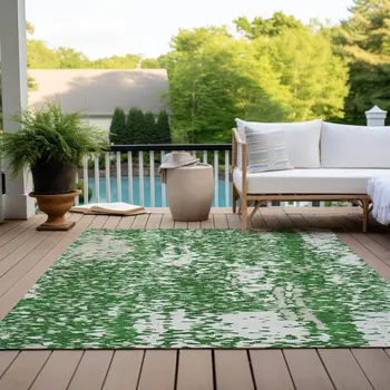 10' X 14' Emerald And Ivory Abstract Washable Indoor Outdoor Area Rug