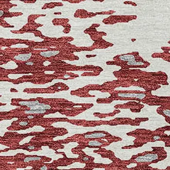 3' X 5' Burgundy And Ivory Abstract Washable Indoor Outdoor Area Rug