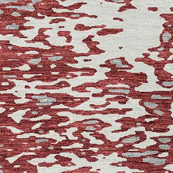 5' X 8' Burgundy And Ivory Abstract Washable Indoor Outdoor Area Rug