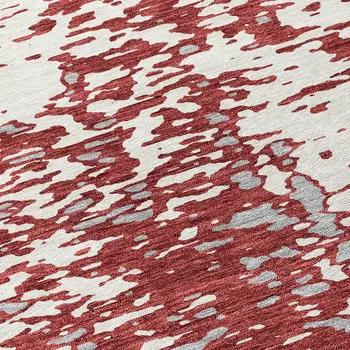 8' Burgundy And Ivory Round Abstract Washable Indoor Outdoor Area Rug