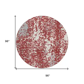 8' Burgundy And Ivory Round Abstract Washable Indoor Outdoor Area Rug