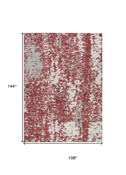 9' X 12' Burgundy And Ivory Abstract Washable Indoor Outdoor Area Rug