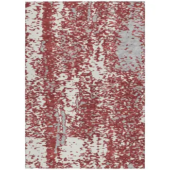 10' X 14' Burgundy And Ivory Abstract Washable Indoor Outdoor Area Rug