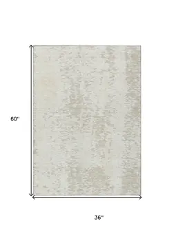 3' X 5' Ivory And Beige Abstract Washable Indoor Outdoor Area Rug