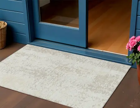 3' X 5' Ivory And Beige Abstract Washable Indoor Outdoor Area Rug