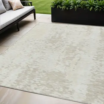 5' X 8' Ivory And Beige Abstract Washable Indoor Outdoor Area Rug