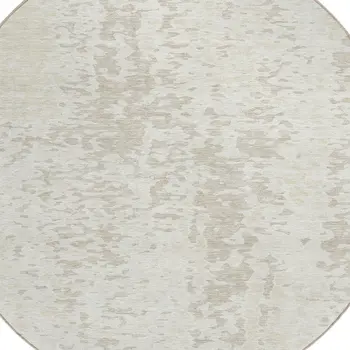 8' Ivory And Beige Round Abstract Washable Indoor Outdoor Area Rug