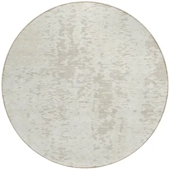 8' Ivory And Beige Round Abstract Washable Indoor Outdoor Area Rug