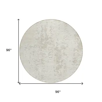 8' Ivory And Beige Round Abstract Washable Indoor Outdoor Area Rug