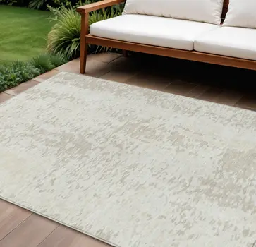 10' X 14' Ivory And Beige Abstract Washable Indoor Outdoor Area Rug