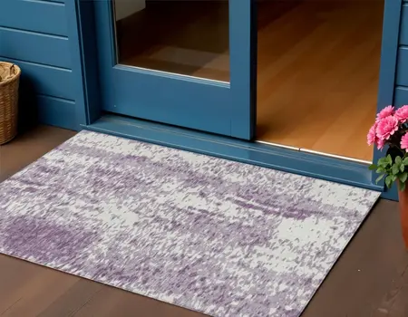 3' X 5' Lavender And Ivory Abstract Washable Indoor Outdoor Area Rug