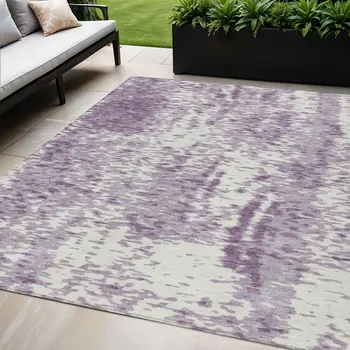 5' X 8' Lavender And Ivory Abstract Washable Indoor Outdoor Area Rug