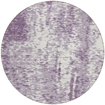8' Lavender And Ivory Round Abstract Washable Indoor Outdoor Area Rug
