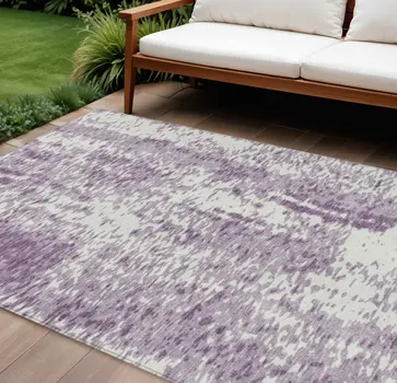 9' X 12' Lavender And Ivory Abstract Washable Indoor Outdoor Area Rug