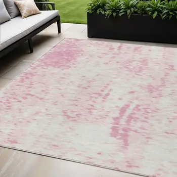 5' X 8' Pink And Ivory Abstract Washable Indoor Outdoor Area Rug