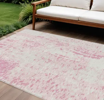 8' X 10' Pink And Ivory Abstract Washable Indoor Outdoor Area Rug