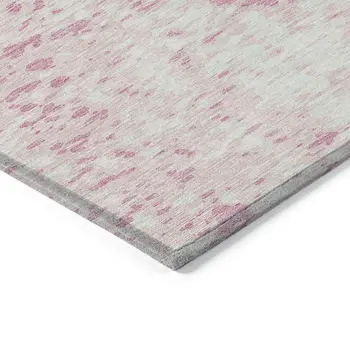 9' X 12' Pink And Ivory Abstract Washable Indoor Outdoor Area Rug