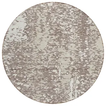 8' Taupe And Ivory Round Abstract Washable Indoor Outdoor Area Rug