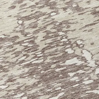 8' Taupe And Ivory Round Abstract Washable Indoor Outdoor Area Rug