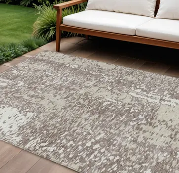 8' X 10' Taupe And Ivory Abstract Washable Indoor Outdoor Area Rug