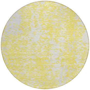 8' Yellow And Ivory Round Abstract Washable Indoor Outdoor Area Rug