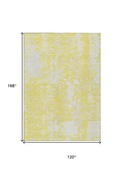 10' X 14' Yellow And Ivory Abstract Washable Indoor Outdoor Area Rug