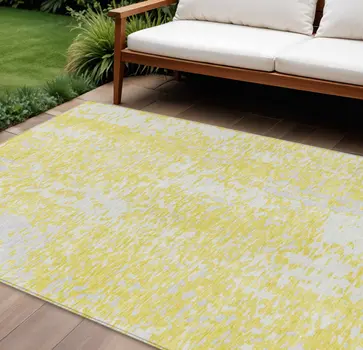 10' X 14' Yellow And Ivory Abstract Washable Indoor Outdoor Area Rug