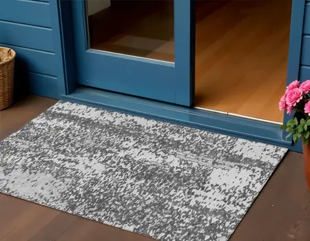 3' X 5' Charcoal And Silver Abstract Washable Indoor Outdoor Area Rug