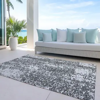 5' X 8' Charcoal And Silver Abstract Washable Indoor Outdoor Area Rug