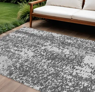 10' X 14' Charcoal And Silver Abstract Washable Indoor Outdoor Area Rug
