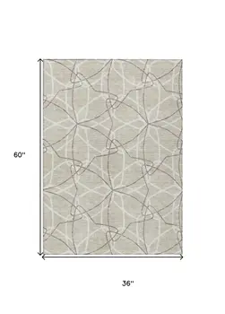 3' X 5' Beige And Ivory Geometric Washable Indoor Outdoor Area Rug