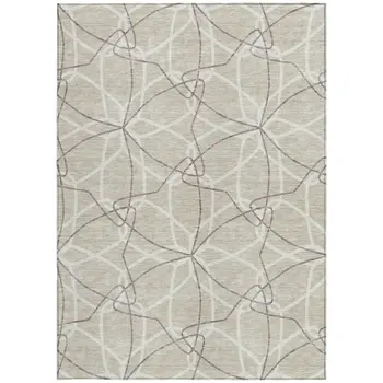 5' X 8' Beige And Ivory Geometric Washable Indoor Outdoor Area Rug