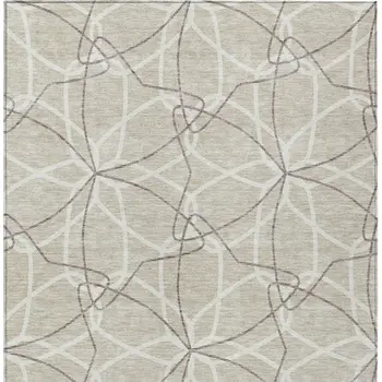 9' X 12' Beige And Ivory Geometric Washable Indoor Outdoor Area Rug