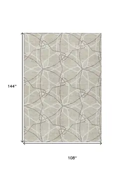 9' X 12' Beige And Ivory Geometric Washable Indoor Outdoor Area Rug