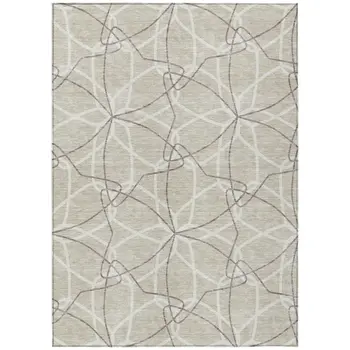 9' X 12' Beige And Ivory Geometric Washable Indoor Outdoor Area Rug