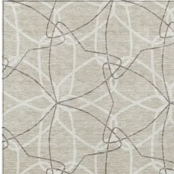 9' X 12' Beige And Ivory Geometric Washable Indoor Outdoor Area Rug