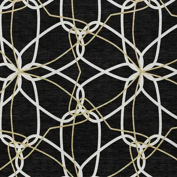 3' X 5' Black And Ivory Geometric Washable Indoor Outdoor Area Rug