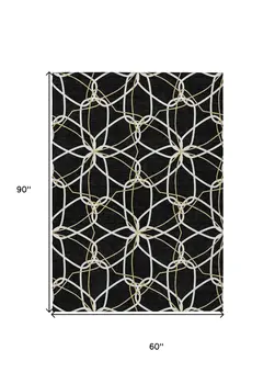 5' X 8' Black And Ivory Geometric Washable Indoor Outdoor Area Rug
