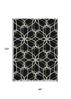 8' X 10' Black And Ivory Geometric Washable Indoor Outdoor Area Rug