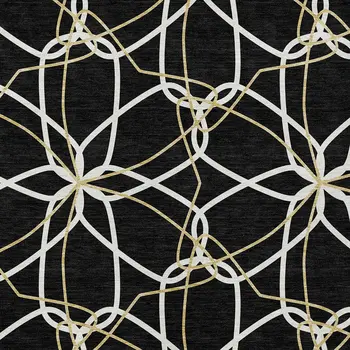 8' X 10' Black And Ivory Geometric Washable Indoor Outdoor Area Rug