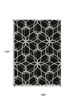 9' X 12' Black And Ivory Geometric Washable Indoor Outdoor Area Rug