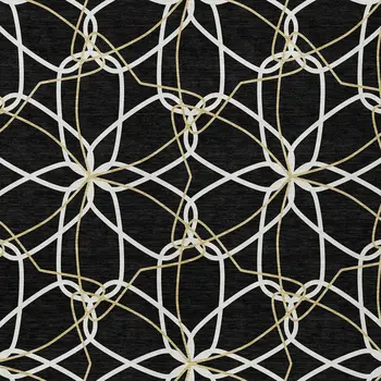 9' X 12' Black And Ivory Geometric Washable Indoor Outdoor Area Rug
