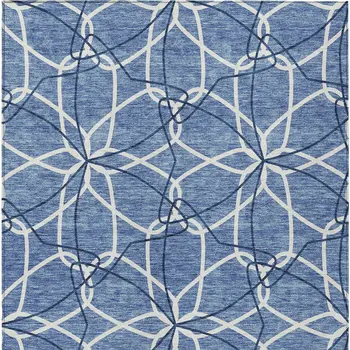 3' X 5' Denim Blue And Ivory Geometric Washable Indoor Outdoor Area Rug
