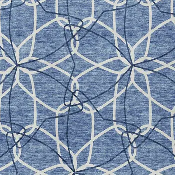 8' X 10' Denim Blue And Ivory Geometric Washable Indoor Outdoor Area Rug