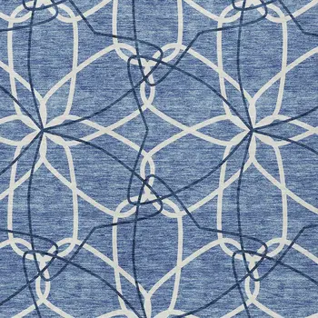 10' X 14' Denim Blue And Ivory Geometric Washable Indoor Outdoor Area Rug