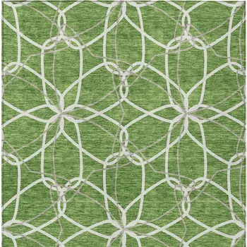 3' X 5' Green And Ivory Geometric Washable Indoor Outdoor Area Rug