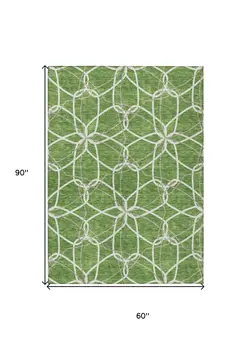 5' X 8' Green And Ivory Geometric Washable Indoor Outdoor Area Rug