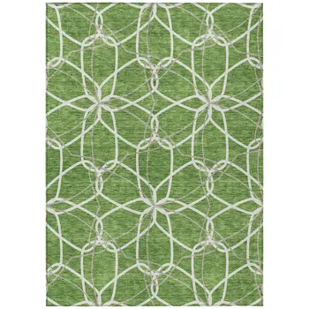 5' X 8' Green And Ivory Geometric Washable Indoor Outdoor Area Rug