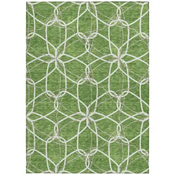 5' X 8' Green And Ivory Geometric Washable Indoor Outdoor Area Rug