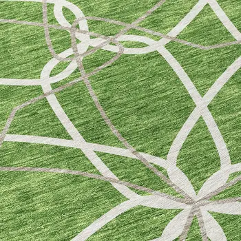 8' Green And Ivory Round Geometric Washable Indoor Outdoor Area Rug